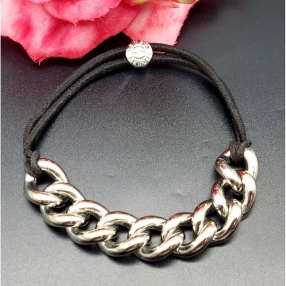 Henri Brendel Silver Tone Cable Chain Bracelet Black Elastic Back One Size - Picture 2 of 9